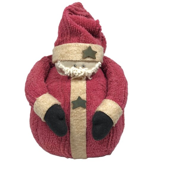 Vintage Rustic Santa Red Chenille Christmas Display, Ozark Mountain Crafts - Picture 1 of 7